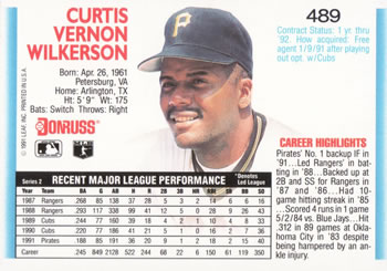 1992 Donruss #489 Curtis Wilkerson Back
