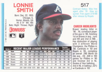 1992 Donruss #517 Lonnie Smith Back