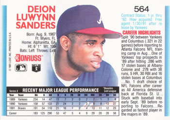 1992 Donruss #564 Deion Sanders Back