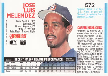 1992 Donruss #572 Jose Melendez Back