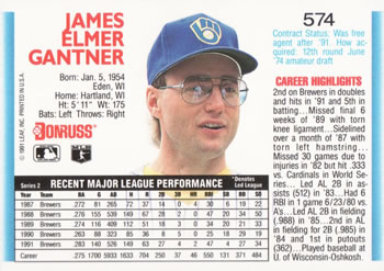 1992 Donruss #574 Jim Gantner Back