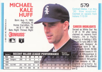 1992 Donruss #579 Mike Huff Back