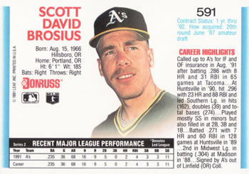 1992 Donruss #591 Scott Brosius Back