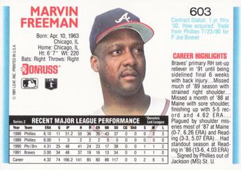 1992 Donruss #603 Marvin Freeman Back