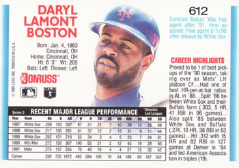 1992 Donruss #612 Daryl Boston Back