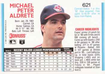 1992 Donruss #621 Mike Aldrete Back