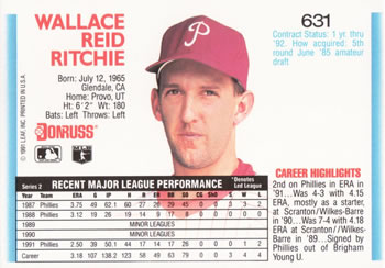 1992 Donruss #631 Wally Ritchie Back