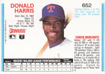 1992 Donruss #652 Donald Harris Back