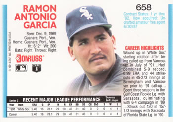1992 Donruss #658 Ramon Garcia Back