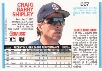 1992 Donruss #667 Craig Shipley Back