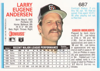 1992 Donruss #687 Larry Andersen Back