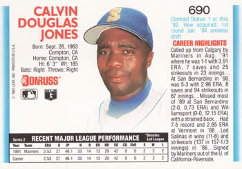 1992 Donruss #690 Calvin Jones Back