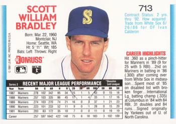 1992 Donruss #713 Scott Bradley Back