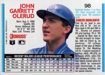 1992 Donruss #98 John Olerud Back
