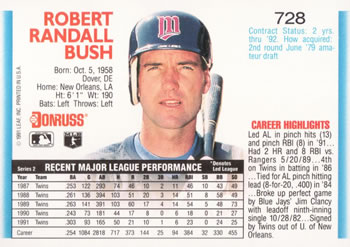 1992 Donruss #728 Randy Bush Back