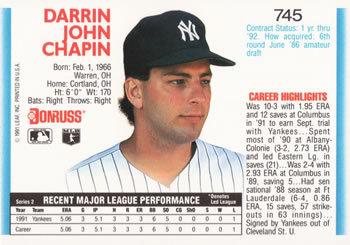 1992 Donruss #745 Darrin Chapin Back