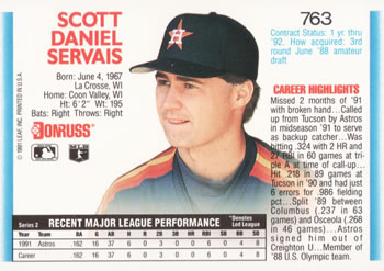 1992 Donruss #763 Scott Servais Back