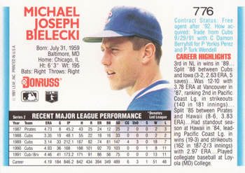 1992 Donruss #776 Mike Bielecki Back