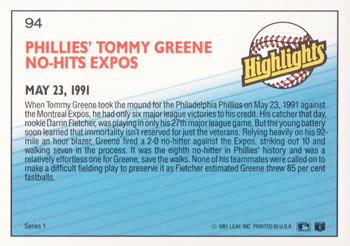 1992 Donruss #94 Tommy Greene Back