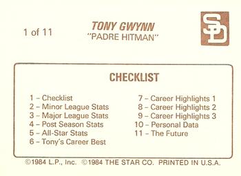 1988 Star Tony Gwynn - Glossy #1 Tony Gwynn Back