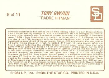 1988 Star Tony Gwynn - Glossy #9 Tony Gwynn Back