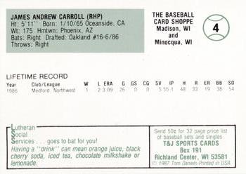 1987 Madison Muskies  #4 Jim Carroll Back