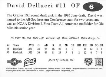 1996 Best Frederick Keys #6 David Dellucci Back
