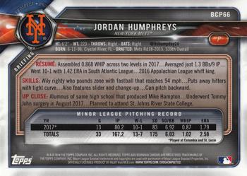 2018 Bowman - Chrome Prospects Mojo Refractor #BCP66 Jordan Humphreys Back