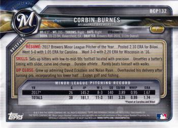 2018 Bowman - Chrome Prospects Mojo Refractor #BCP132 Corbin Burnes Back