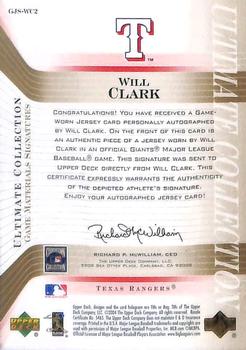 2004 Upper Deck Ultimate Collection - Game Materials Signatures #GJS-WC2 Will Clark Back