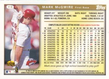 1999 Topps Action Flats Cards #S1-3 Mark McGwire Back