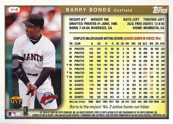 1999 Topps Action Flats Cards #S1-6 Barry Bonds Back