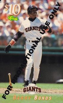 1995 Classic MLB $10 Phone Cards - Promos #NNO Barry Bonds Front