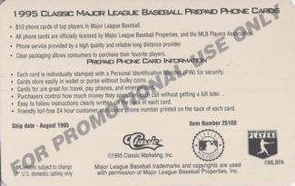 1995 Classic MLB $10 Phone Cards - Promos #NNO Ken Griffey Jr. Back