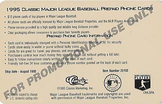 1995 Classic MLB $10 Phone Cards - Promos #NNO Mike Piazza Back
