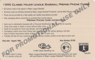 1995 Classic MLB $10 Phone Cards - Promos #NNO Frank Thomas Back