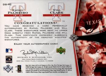 2004 Upper Deck Ultimate Collection - Signatures Dual #DS-PC Rafael Palmeiro / Will Clark Back