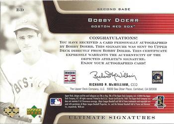 2004 Upper Deck Ultimate Collection - Signatures Gold #BD Bobby Doerr Back