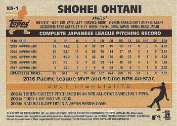 2018 Topps - 1983 Topps Baseball 35th Anniversary Rookies #83-1 Shohei Ohtani Back