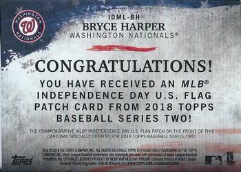 2018 Topps - MLB Independence Day U.S. Flag Manufactured Patch Relics #IDML-BH Bryce Harper Back