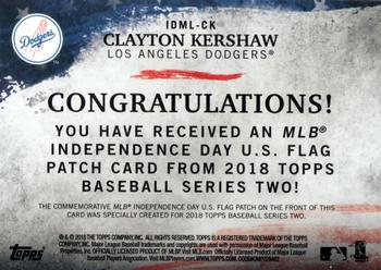 2018 Topps - MLB Independence Day U.S. Flag Manufactured Patch Relics #IDML-CK Clayton Kershaw Back