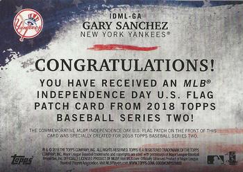 2018 Topps - MLB Independence Day U.S. Flag Manufactured Patch Relics #IDML-GA Gary Sanchez Back