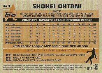 2018 Topps - 1983 Topps Baseball 35th Anniversary Rookies Blue #83-1 Shohei Ohtani Back