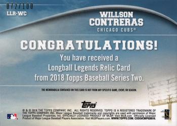 2018 Topps - Longball Legends Relics #LLR-WC Willson Contreras Back