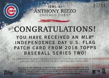2018 Topps - MLB Independence Day U.S. Flag Manufactured Patch Relics Gold #IDML-AI Anthony Rizzo Back