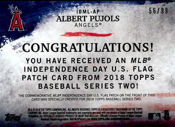 2018 Topps - MLB Independence Day U.S. Flag Manufactured Patch Relics Gold #IDML-AP Albert Pujols Back