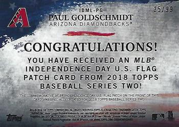 2018 Topps - MLB Independence Day U.S. Flag Manufactured Patch Relics Gold #IDML-PG Paul Goldschmidt Back