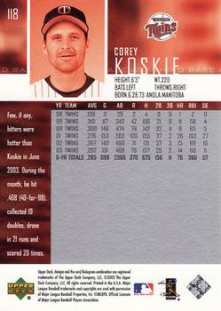 2004 Upper Deck #118 Corey Koskie Back