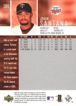 2004 Upper Deck #386 Johan Santana Back