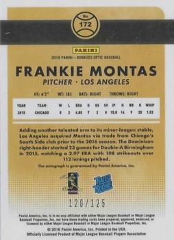 2016 Donruss Optic - Rated Rookies Base Autographs Aqua #172 Frankie Montas Back